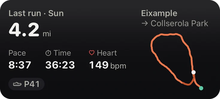 Last Run widget, medium: 4.2 miles from Eixample to Collserola Park with the route drawn