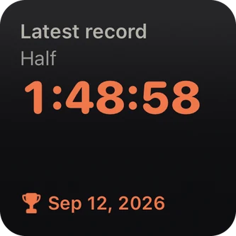 Records widget, small: latest record, half marathon 1:48:58